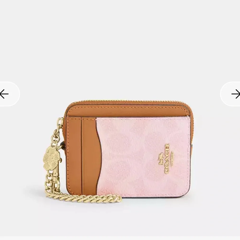 NWT🌸Coach Zip Card Case In Signature Canvas With Flower Charm Powder Pink CEC50 - Picture 4 of 5